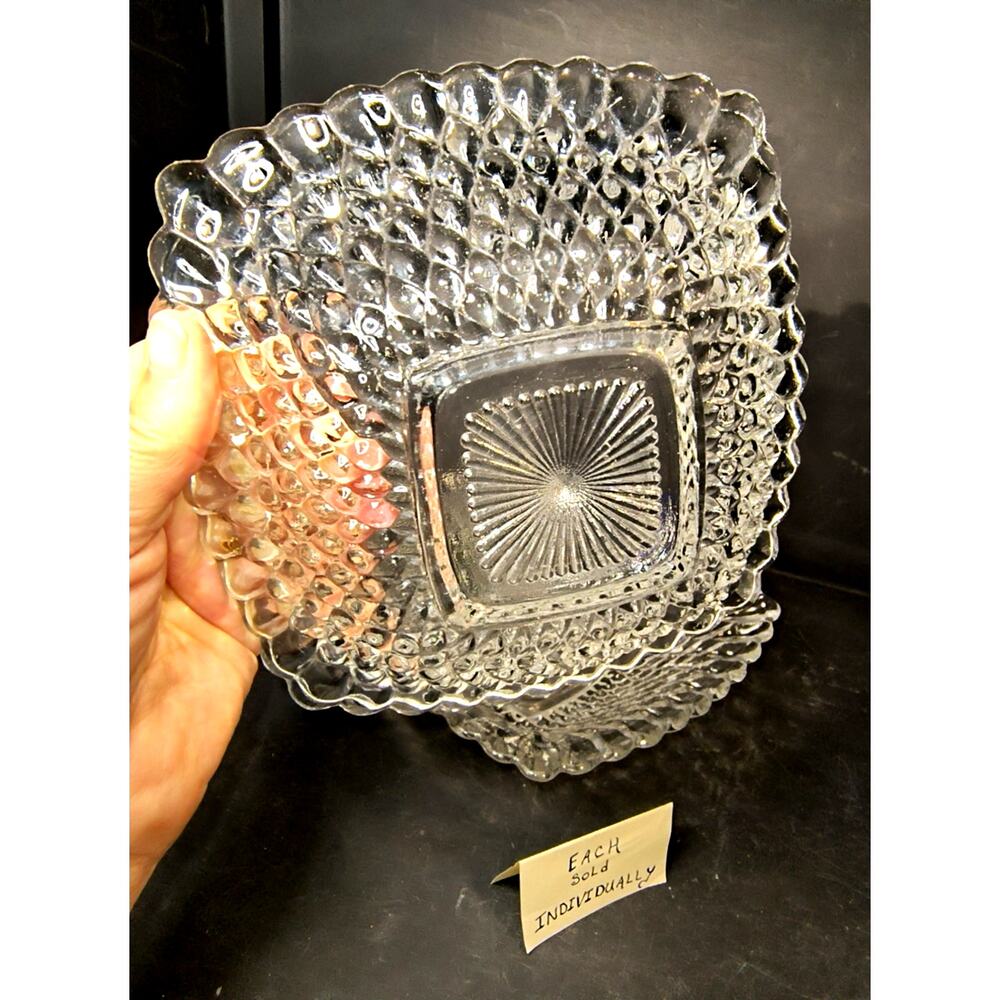 2014.  Vintage Indiana Glass Diamond Point Square Clear Bowl Dish